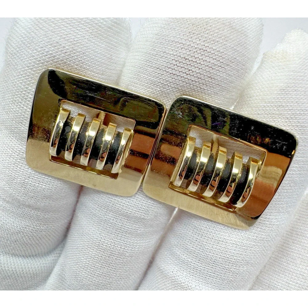 Vintage Gold Tone USA Pat. Pend Cufflinks Square Modernist Bar Design 22.7mm
